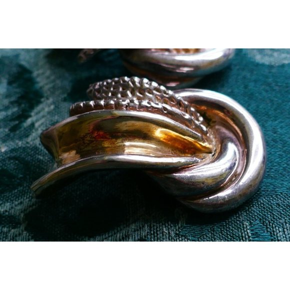 Huge Vintage Israel Electroform Sterling Silver Waterfall 2 Tone Earrings Signed - Picture 7 of 9